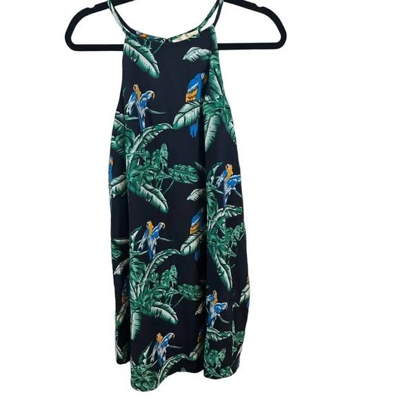 Entro dress with tropical palms and birds. Halter a line‎ dress. - Picture 1 of 4